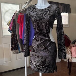 H&M Black and Silver Long Sleeve Dress